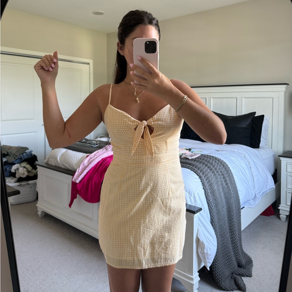 Lulus Yellow Gingham Mini Dress